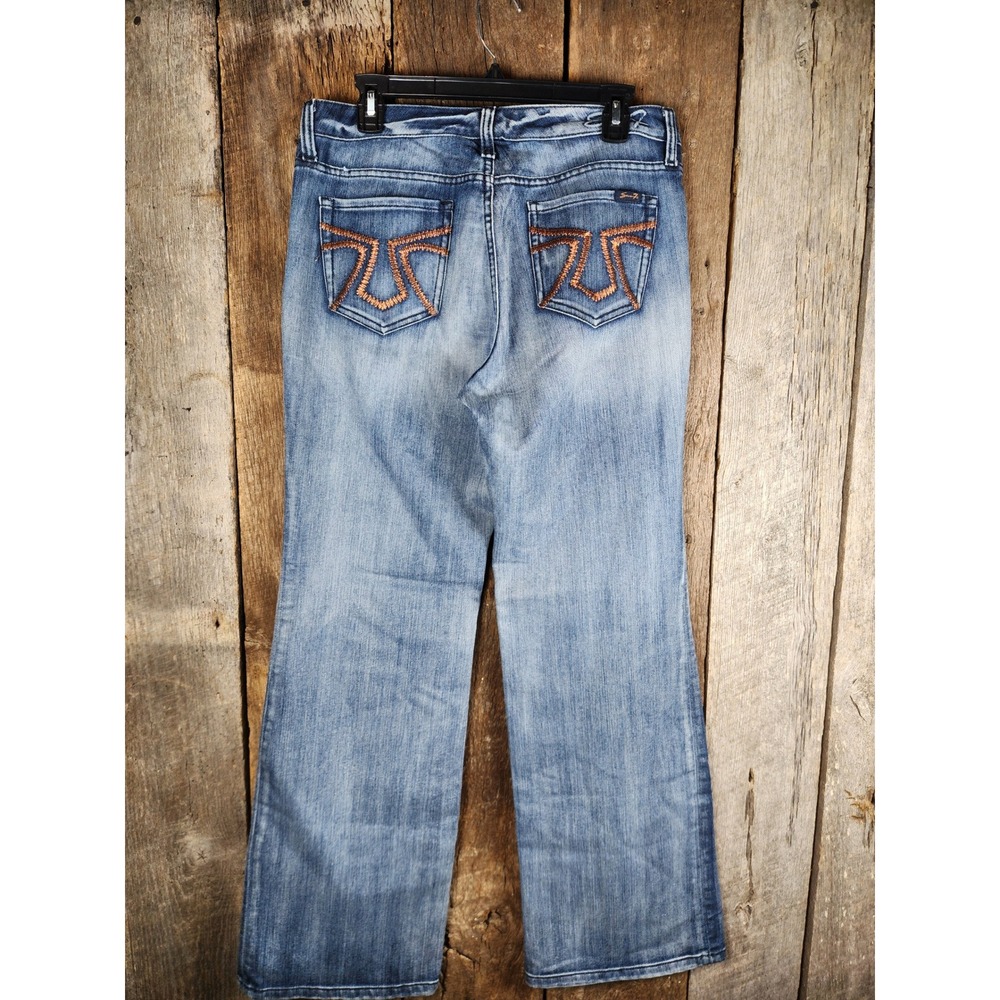 Seven7 Womens Bootcut Jeans Medium Wash‎ Embroidered Pockets Size 10 Stretch